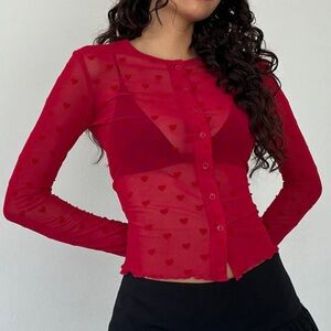 Motel Rocks Kahula Shirt in Red Heart Mesh